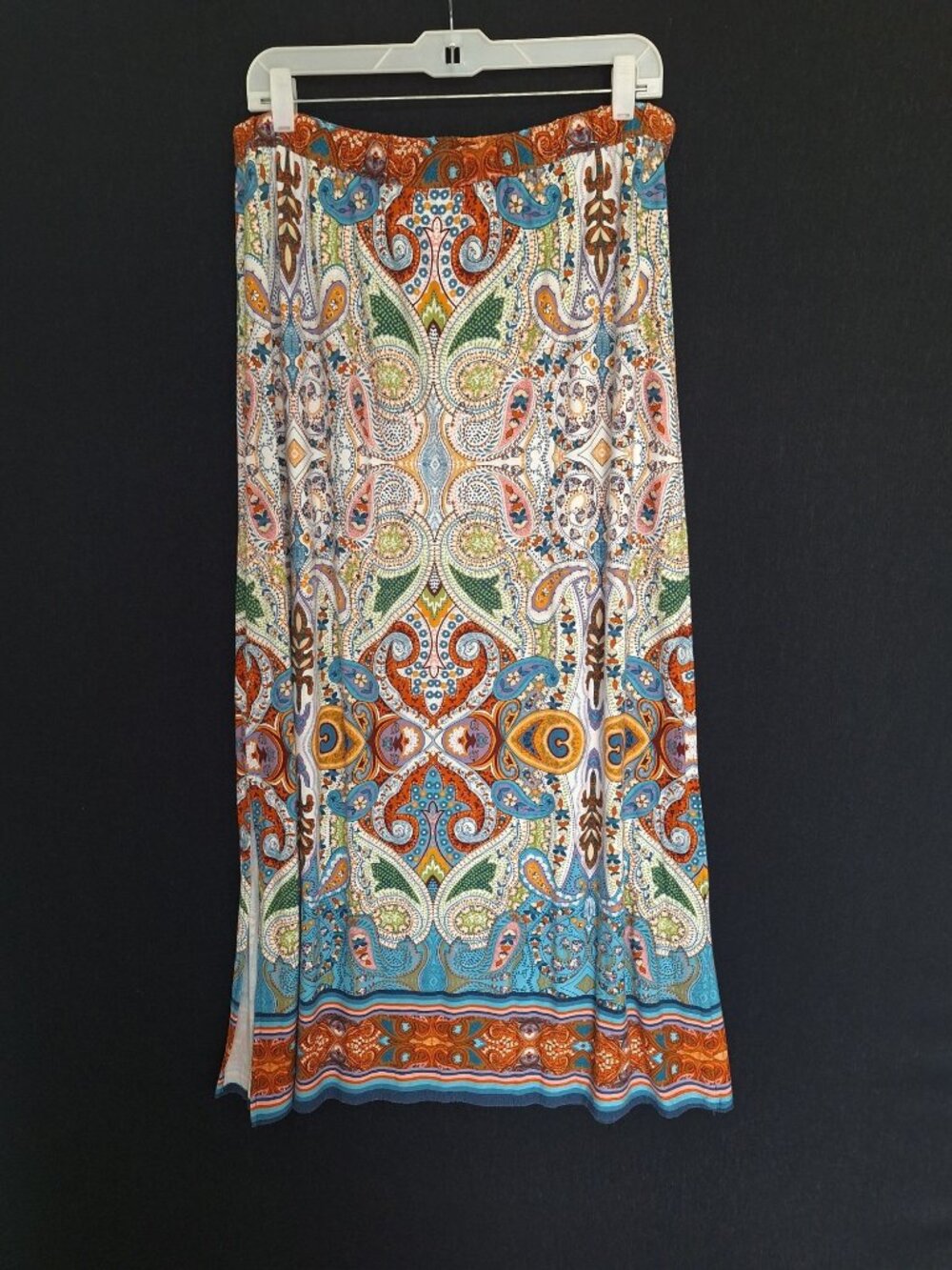 💙 Boho Paisley Maxi Skirt Multicolor Pull On Size XL Elastic Waist Festival Boh - Picture 1 of 7
